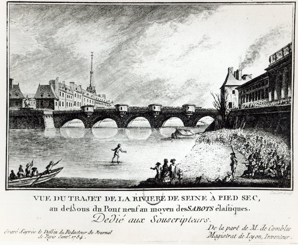 Et forsøg på at gå over Seinen, 1784 af French School