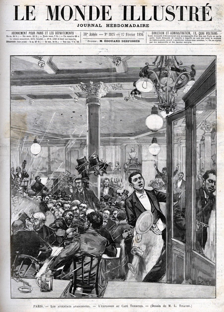 Anarkistiske angreb i Paris i februar 1894. Eksplosionen ved Terminus Cafe. "Den illustrerede verden" af 17. februar af French School