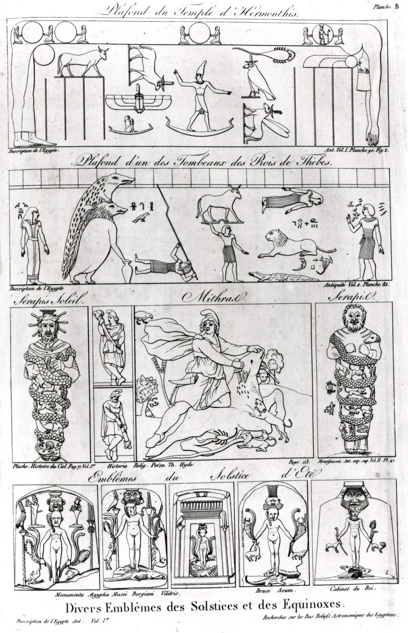 Gamle egyptiske og persiske religiøse og astronomiske illustrationer og symboler af French School