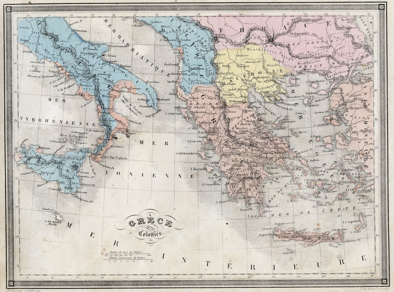 Det antikke Grækenland og dets kolonier - Tavle fra "Universal Atlas of Ancient and Modern Geography for Residential Schools" af Vuillemin - ca. 1845 af French School