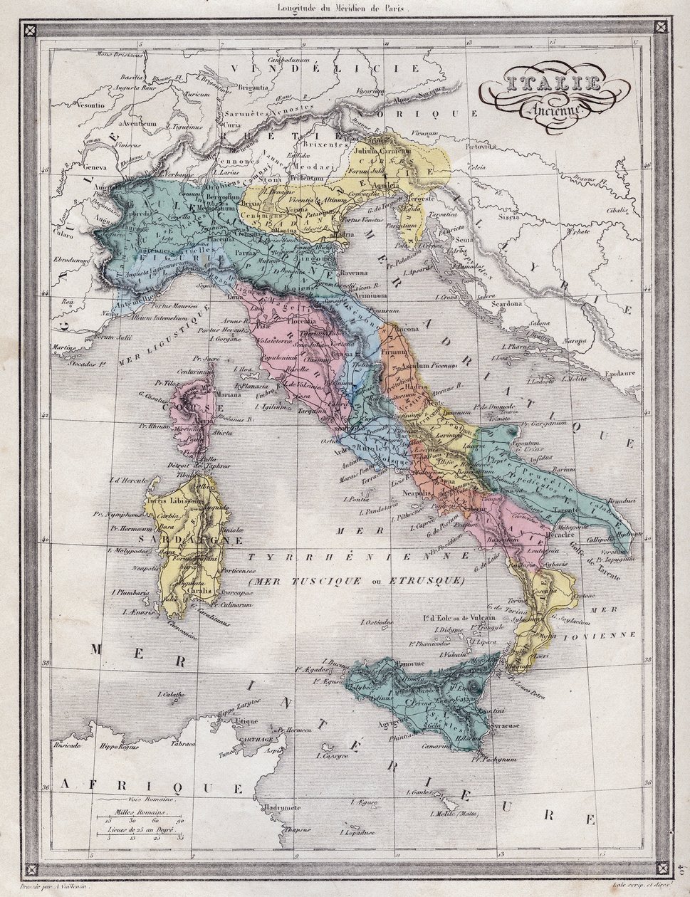 Det gamle Italien - Plade udtrukket fra "" Universal Atlas of Ancient and Modern Geography for Residential Schools"" af Vuillemin - ca. 1845 af French School