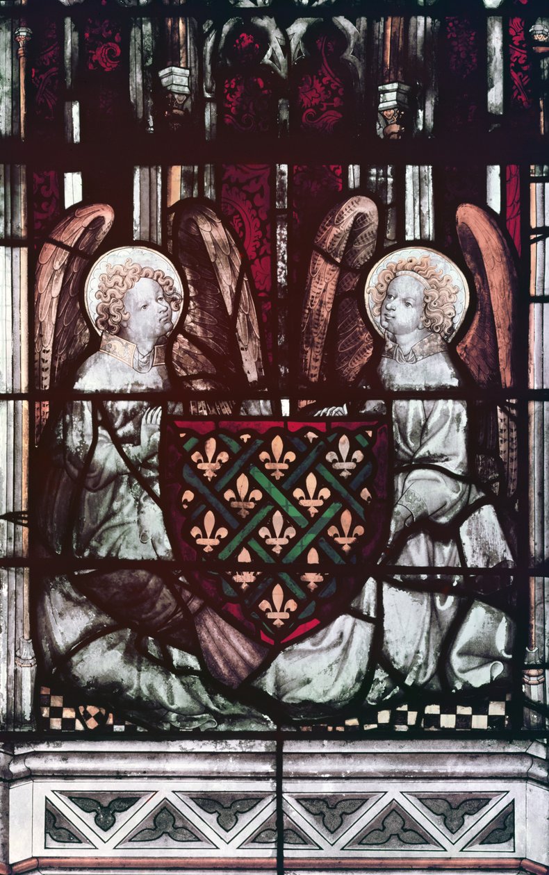Engle bærer et heraldisk skjold med armene fra hertugen af Berry af French School