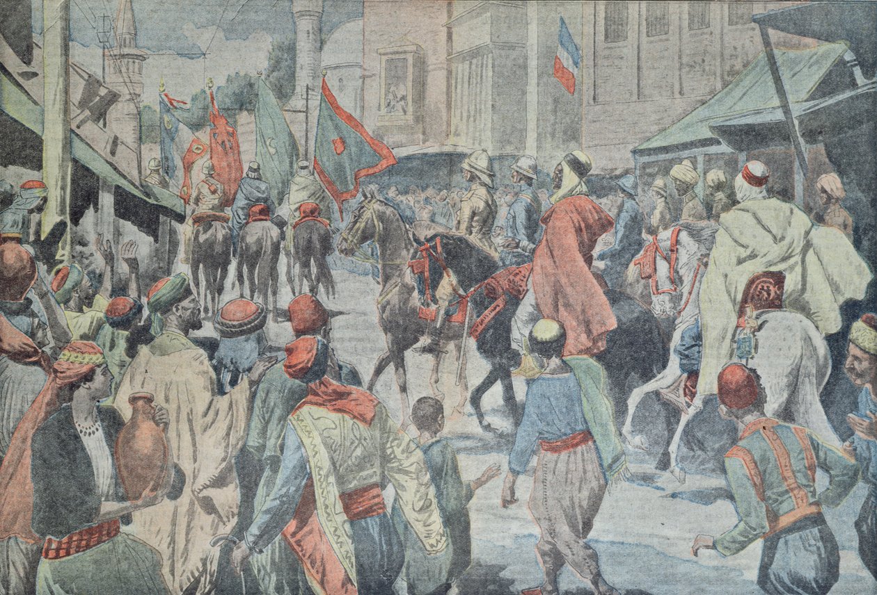 Anglo-arabiske tropper på vej ind i Damaskus i 1918 fra Le Pelerin af French School