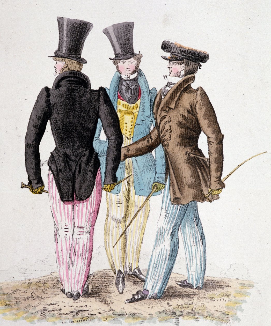 Anglomanere, mænd i jakkesæt - litho af French School