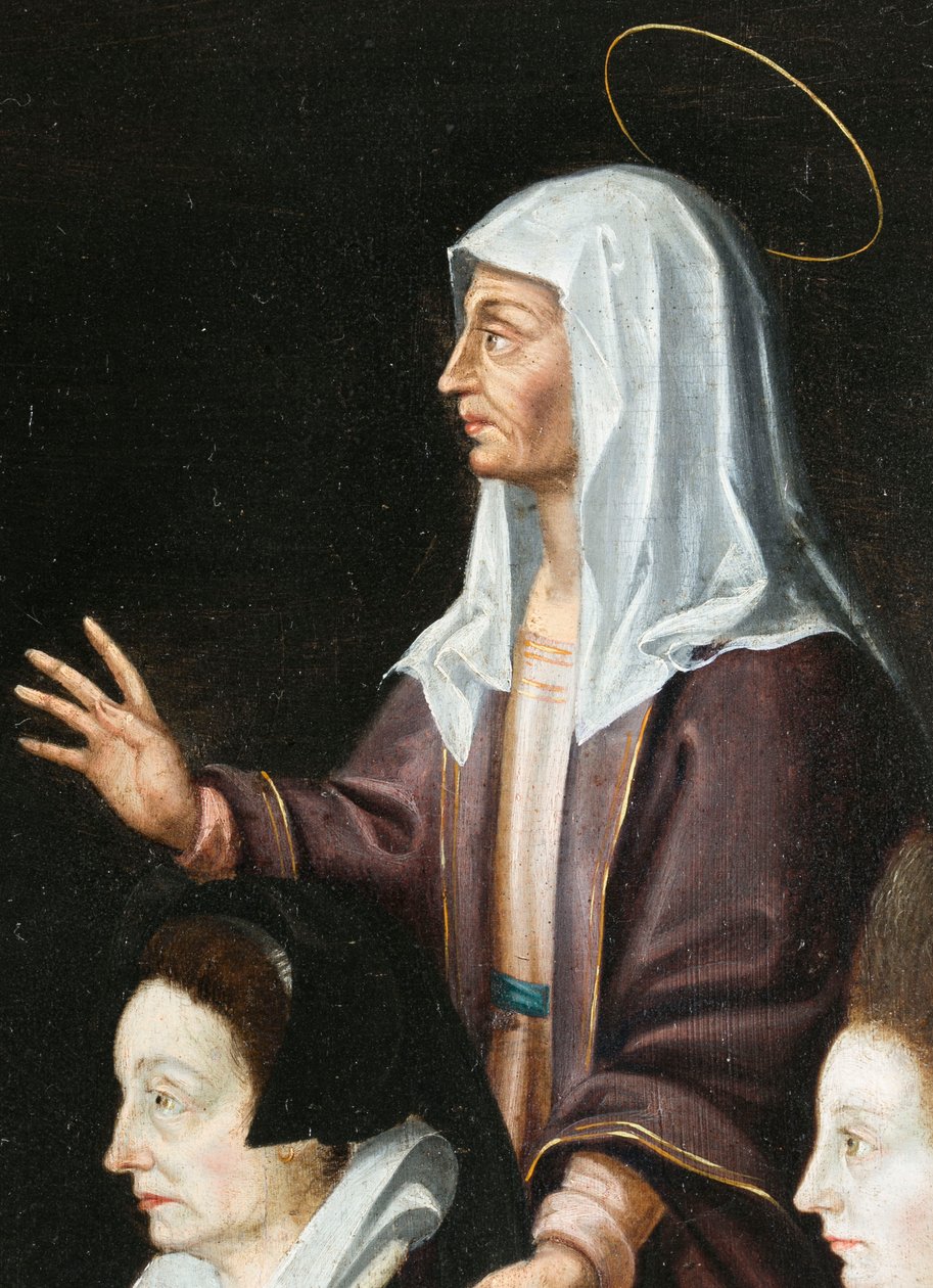 Anne Aubrey og hendes beskytter, detalje. Triptykon af Aubrey af French School
