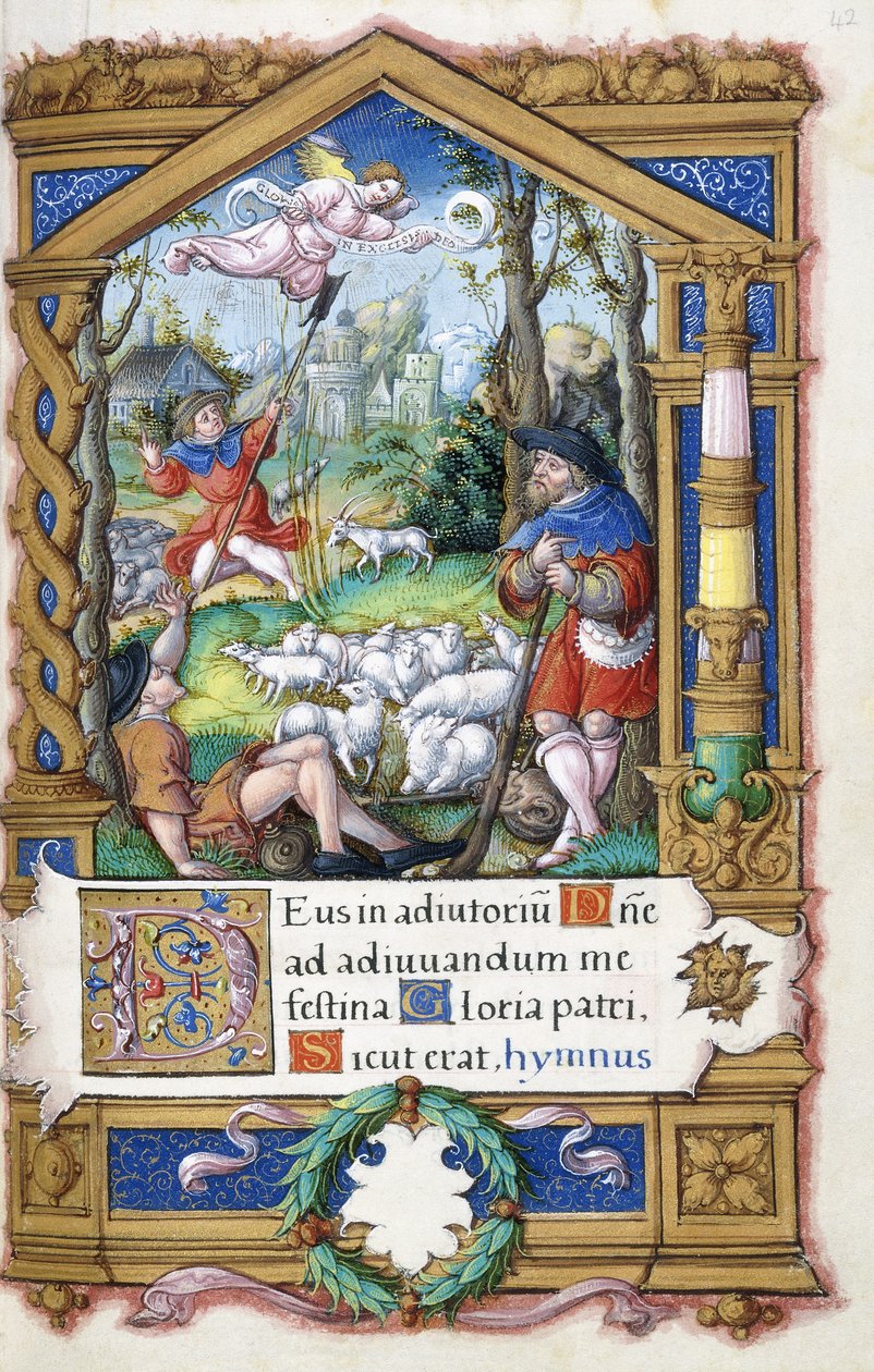 Bebudelse til hyrderne, fra en timebog lavet til Francois I, ca. 1532-1540 af French School