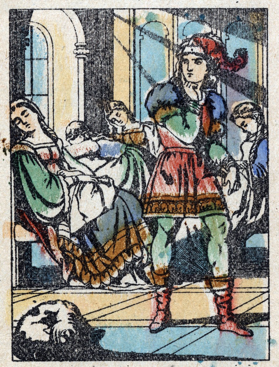 Anonym illustration til "La belle au bois dormant", fortælling af Charles Perrault (1628-1703), fransk forfatter. Træstik af Imaging Pellerin - Epinal, sd. Slutningen af det 19. århundrede. af French School