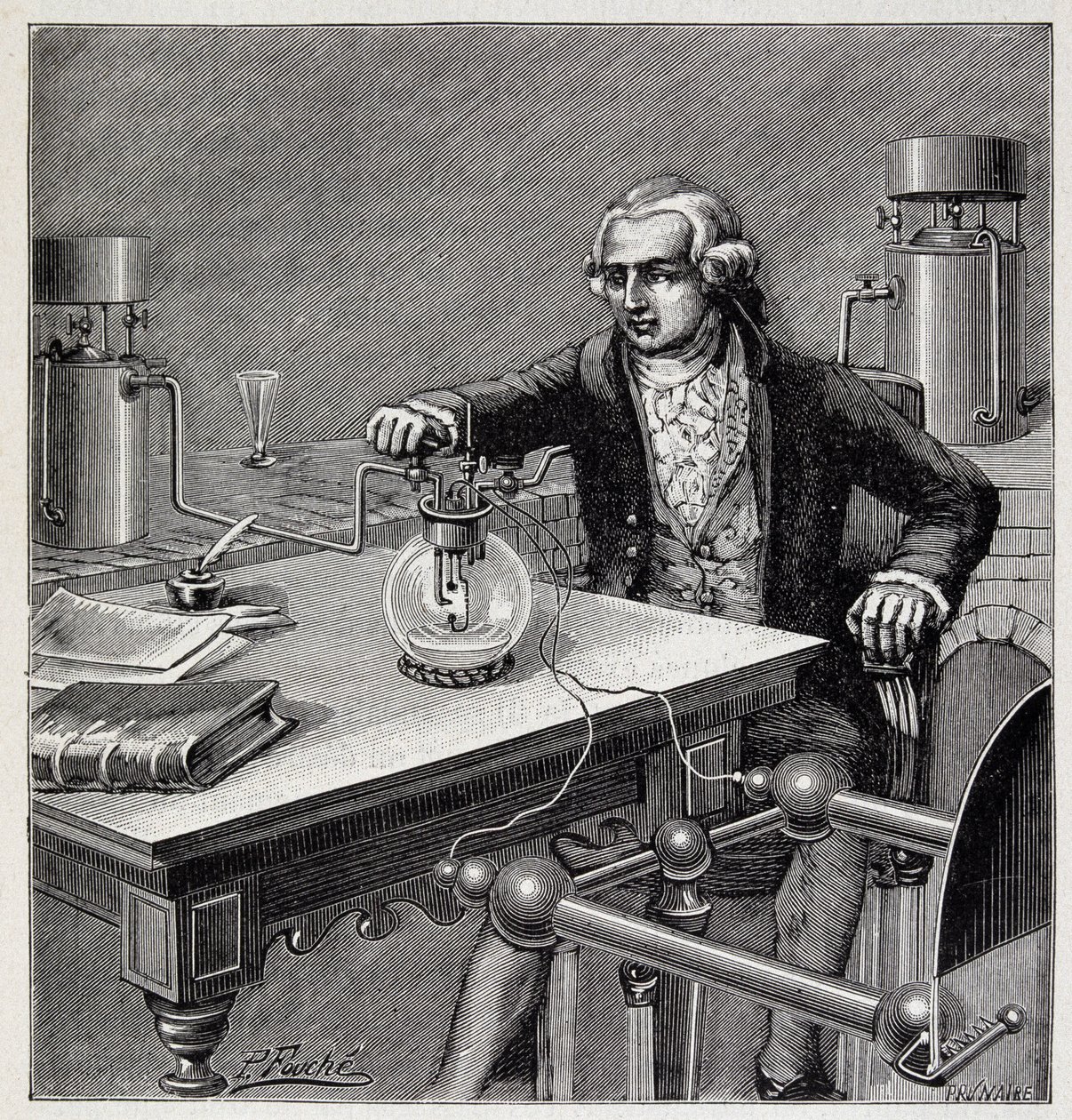 Antoine Laurent de Lavoisier (1743-1794) leder et eksperiment - i ""Popular Physics" af Emile Desbeaux af French School