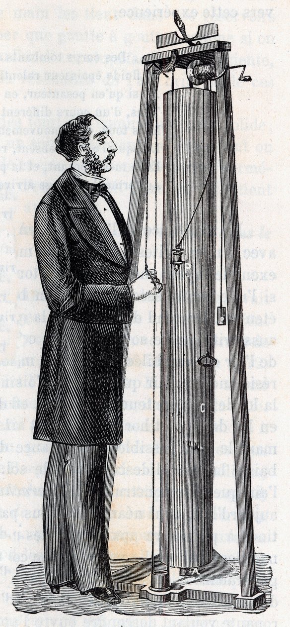 Apparat af Arthur Jules Morin (1795-1880) apparat til undersøgelse af kroppes fald - Indgravering i "" Videnskaber bragt til alles nåde - Populær fysik og kemi"" af Alexis Clerc - Slutningen af 1800-tallet - Privat samling af French School