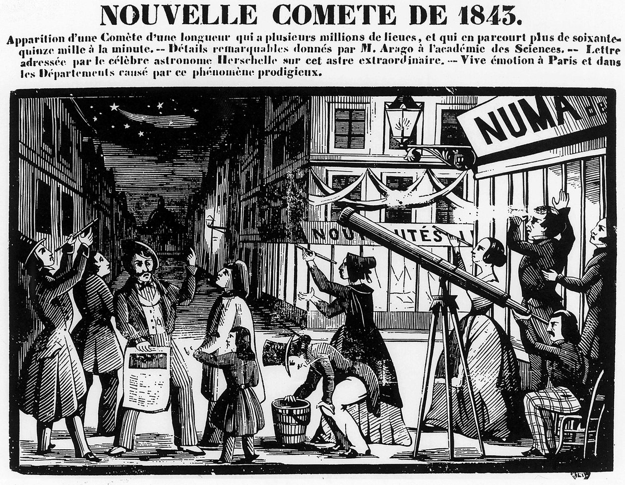 Udseende af en komet i Paris i 1843 - gravering af French School