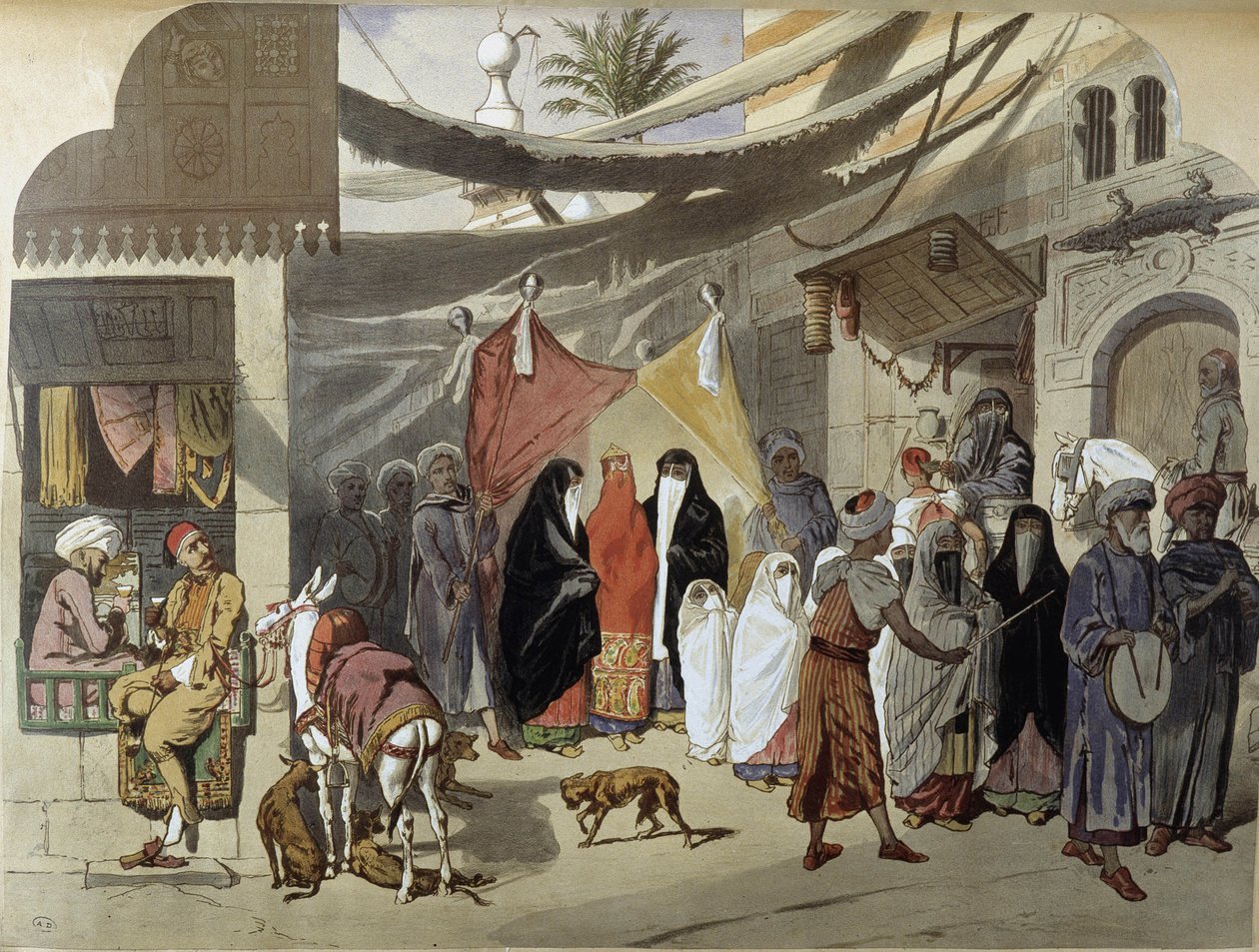 Arabisk ægteskab i Kairo - i “” Modern Egypt””, af Henri de Amount, v.1870 af French School
