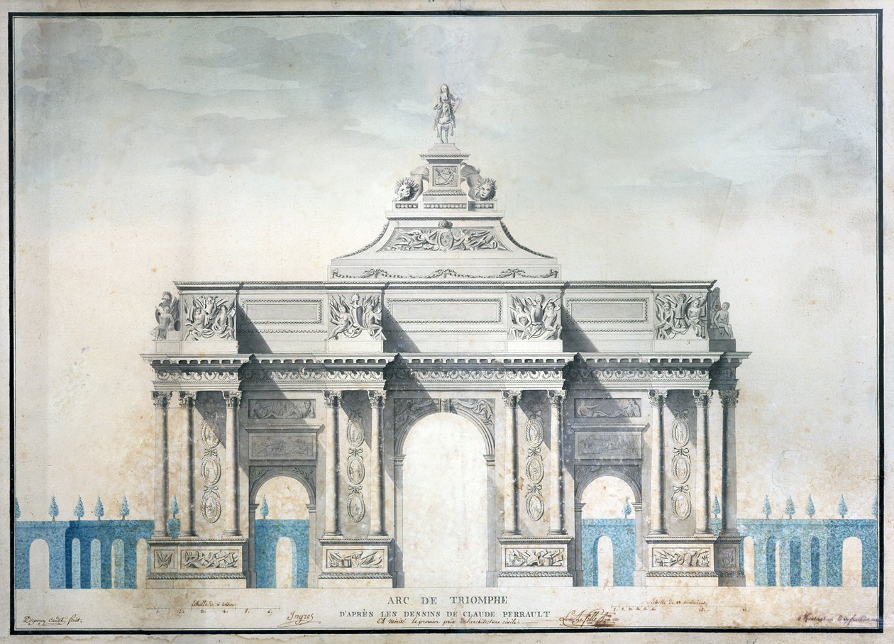 Arc de Triomphe, ca. 1810 (wc med pen og blæk på papir) af French School