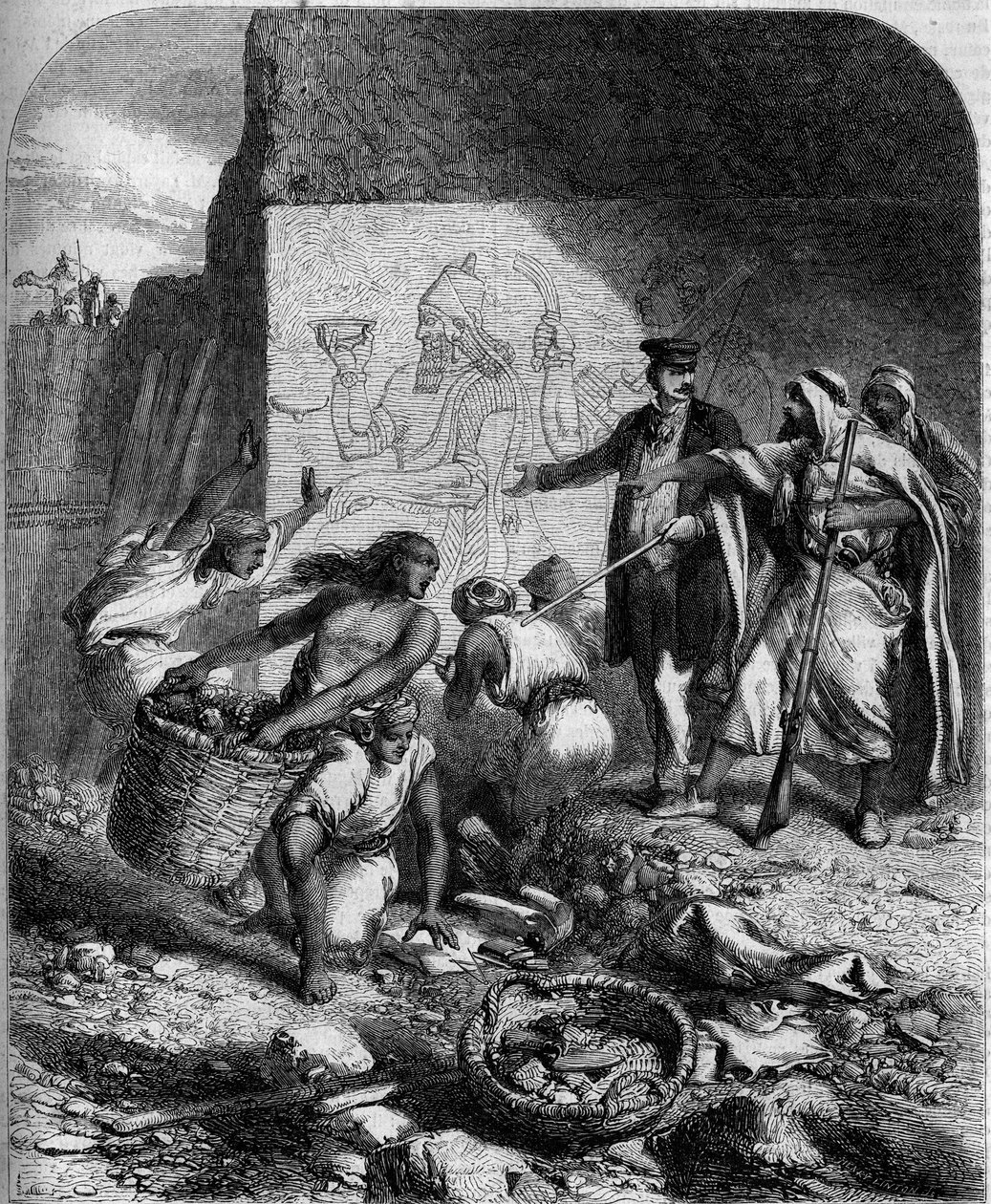 Arkæologiske udgravninger: opdagede lave assyriske relieffer i Nemroud (Lille Asien) af den engelske arkæolog Austen Henri Layard af French School