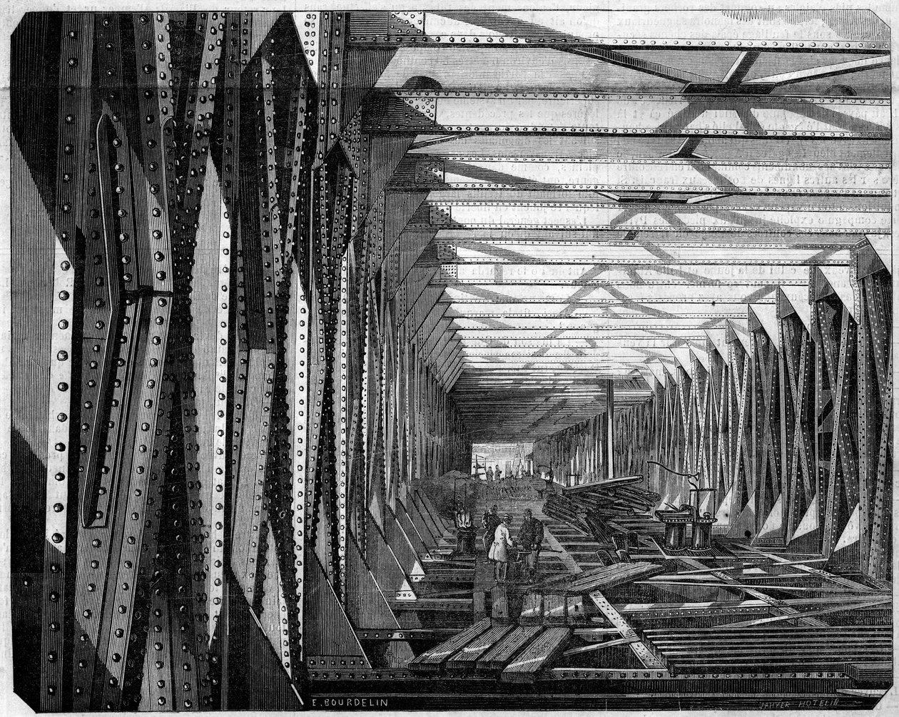 Arkitektur: indvendig visning af Metallic Bridge of Bordeaux, Gironde (33) af French School