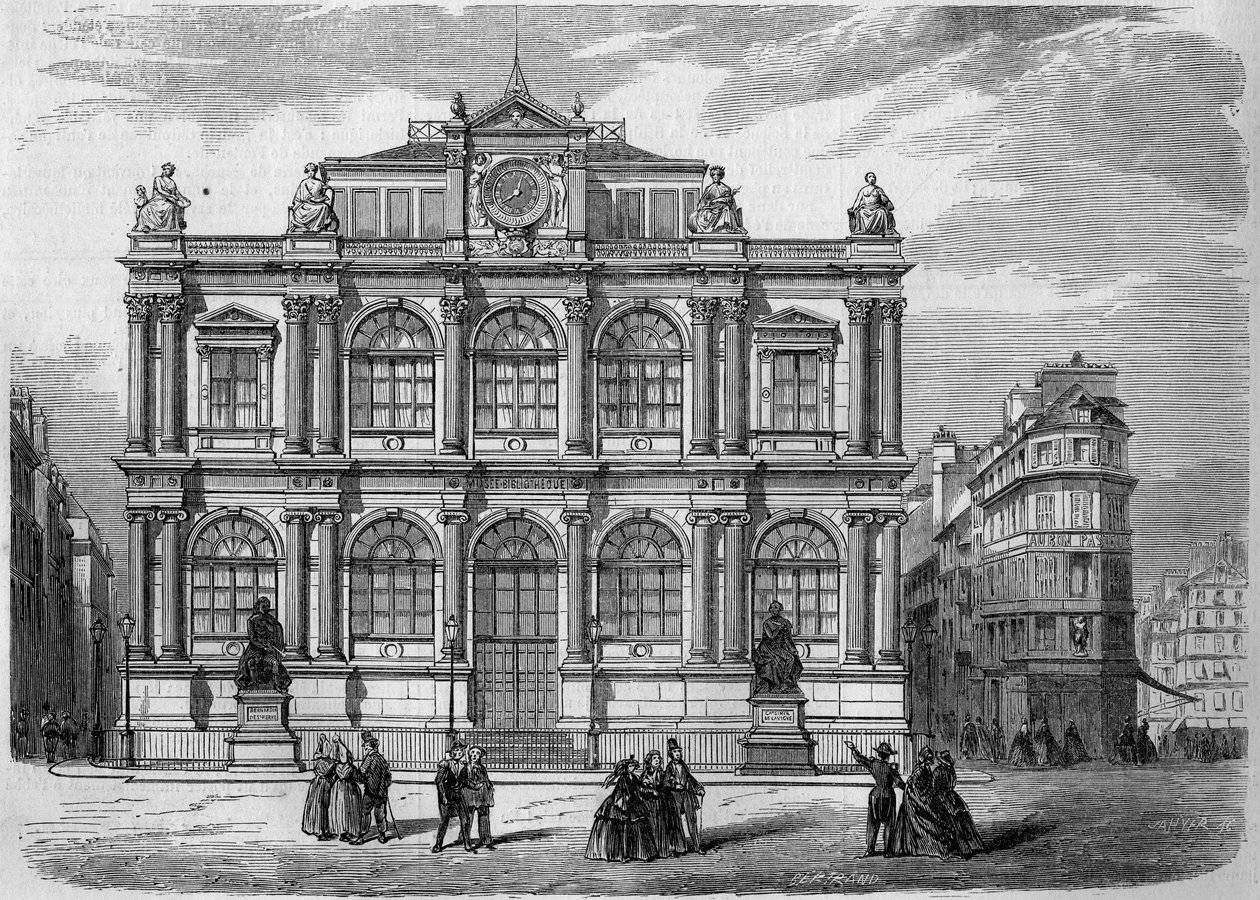 Arkitektur: udsigt over facaden af Musee Bibliotheque (indviet i 1847) af byen Le Havre (Seine Maritime, 76). Indgravering i "" Le Monde Illustré"" nr. 27 af 17. oktober 1857. af French School