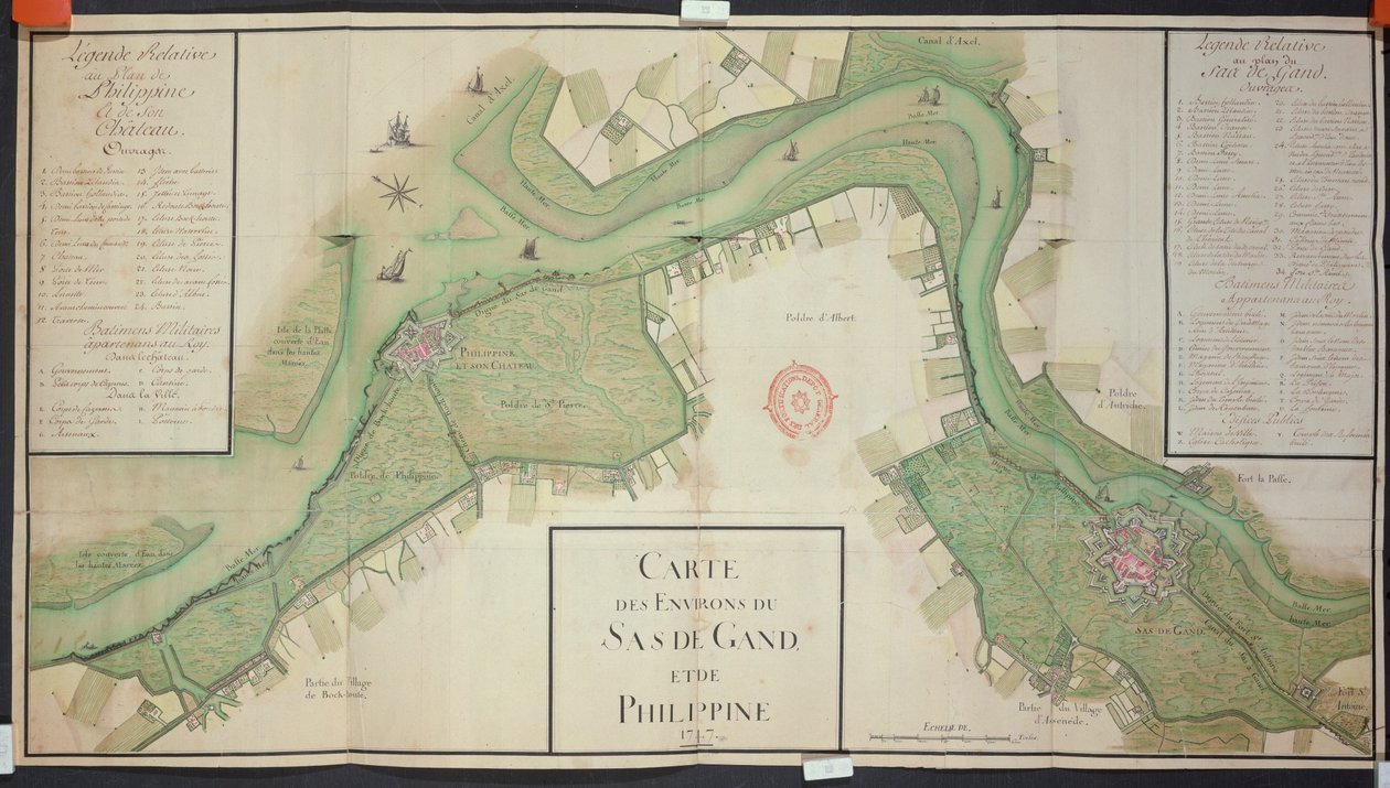 Område omkring Sas van Gent og Filippinerne, Holland, 1747 (pen, blæk og wc på papir) af French School