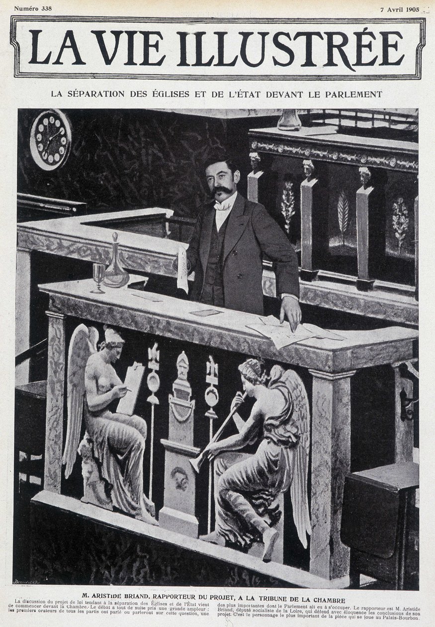 Aristide Briand på tribunen i Kammeret (adskillelse af kirke og stat) -i "" La Vie Illustrée""" af 07/04/1905. af French School