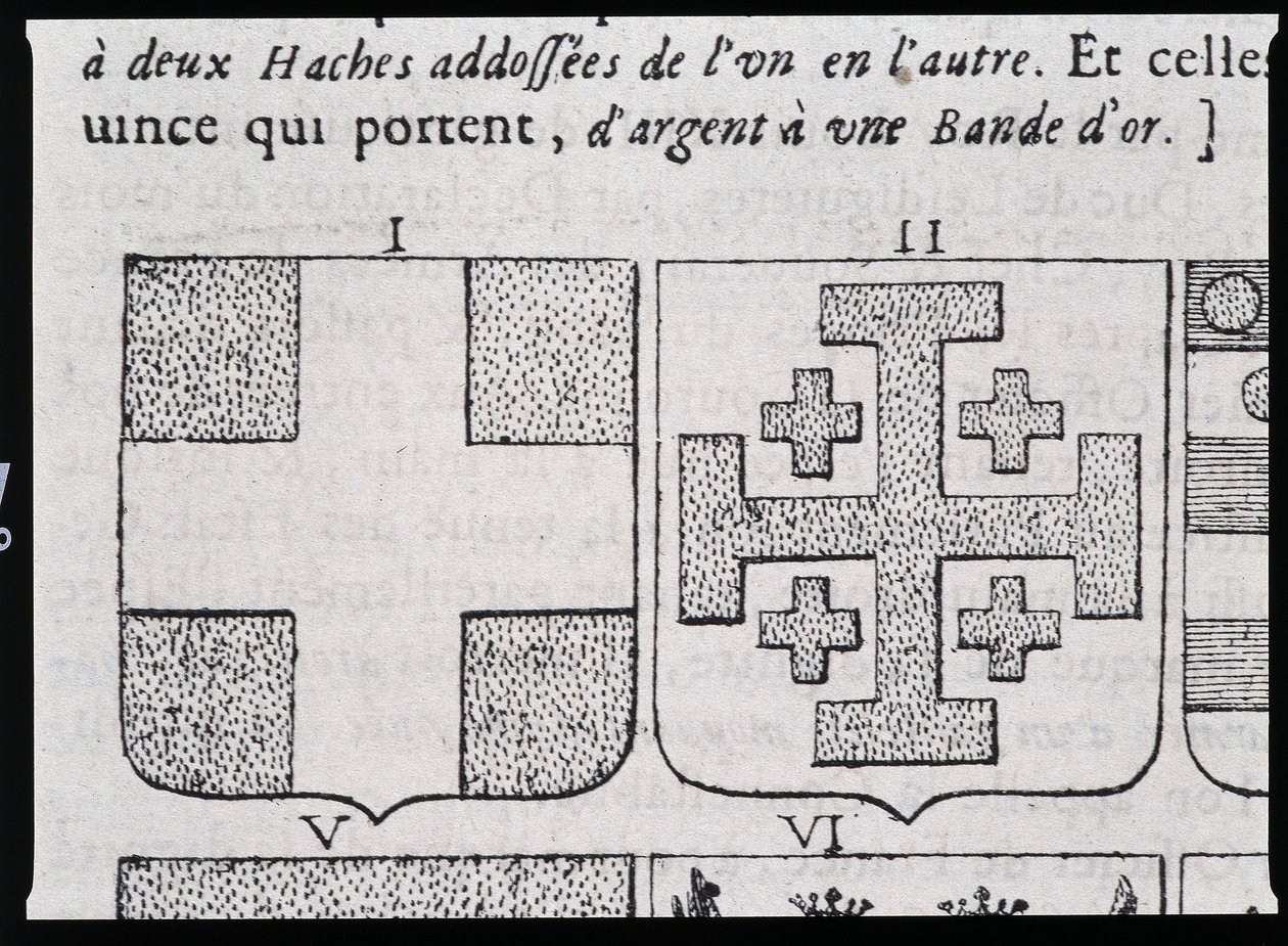 Armes de Montmorency et Godefroy de Bouillon - i "" Den vraye og perfekte videnskab om våbenskjoldet eller våbenindekset"" af Pierre Paillot af French School