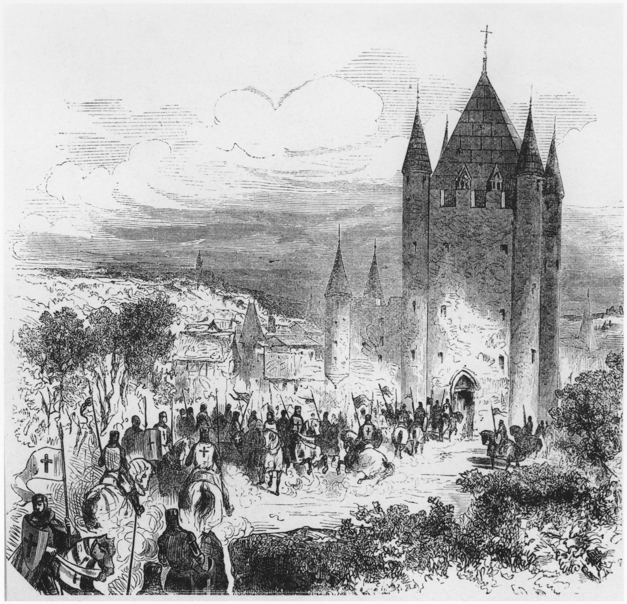 Tempelherrehæren går ind i templet i Paris, illustration til en Histoire de France, midten af det 19. århundrede af French School