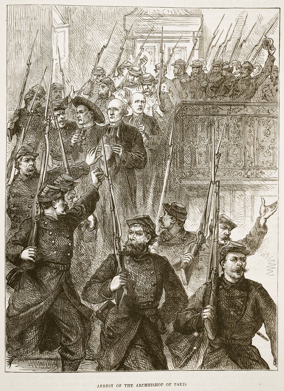 Arrestation af ærkebiskoppen af Paris, marts 1871, illustration fra Cassells historie om krigen mellem Frankrig og Tyskland, 1870-1871 af French School