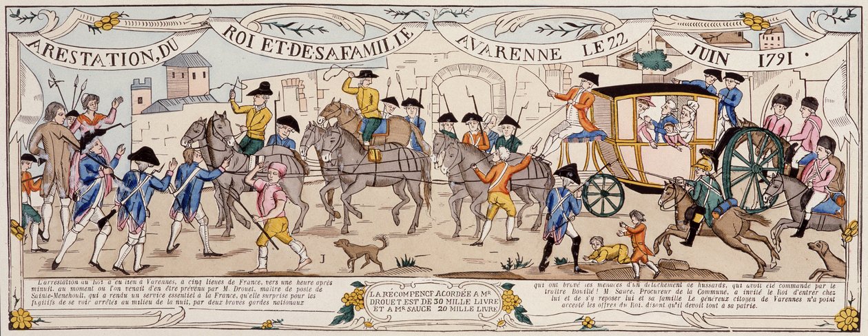 Arrestation af kongen og hans familie i Varennes den 22. juni 1791 af French School