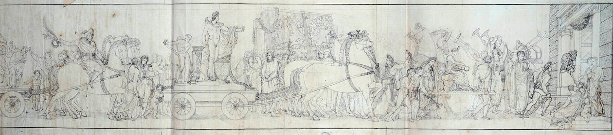 Ankomst til Paris af genstande erobret af den franske hær i Italien Plyndring af kunstværker var formålet med ekspeditioner af Dominique Vivant Denon under ordre af konsul Napoleon Bonaparte til Musee Napoleon (nu Louvre-museet) Gravering af af French School