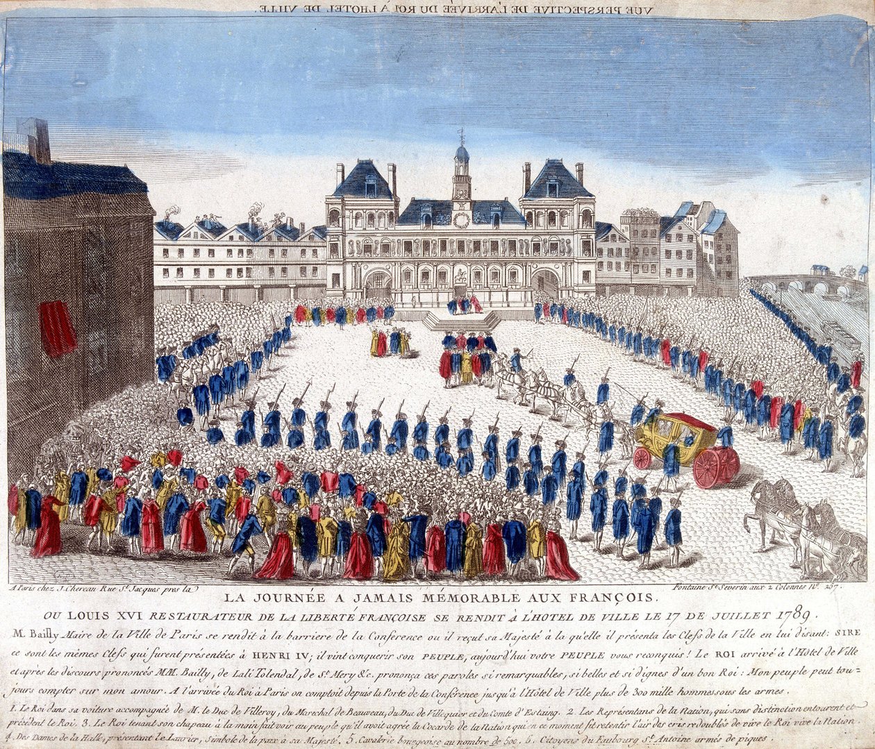 Ankomst af Louis XVI til Hôtel de Ville i Paris den 17. juli 1789 - gravering af French School