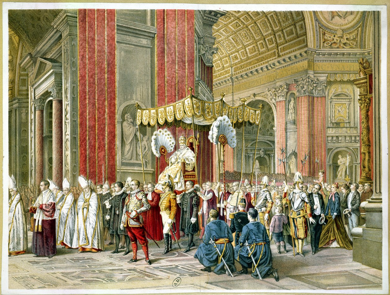 Ankomst af pave Pius IX (1835-1914) på sedia gestatoria ved åbningen af Det Første Vatikankoncil den 8. december 1869 af French School
