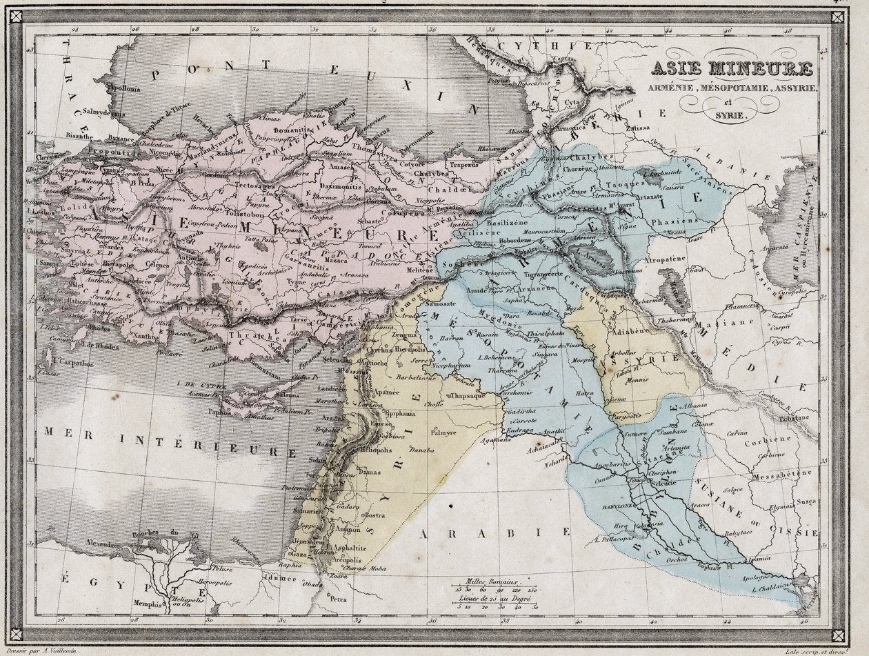 Lilleasien, Armenien, Mesopotamien, Assyrien og Syrien i antikken - Plade udtrukket fra "" Universal Atlas of Ancient and Modern Geography for the Use of Residential Schools"" af Vuillemin - ca. 1845 af French School