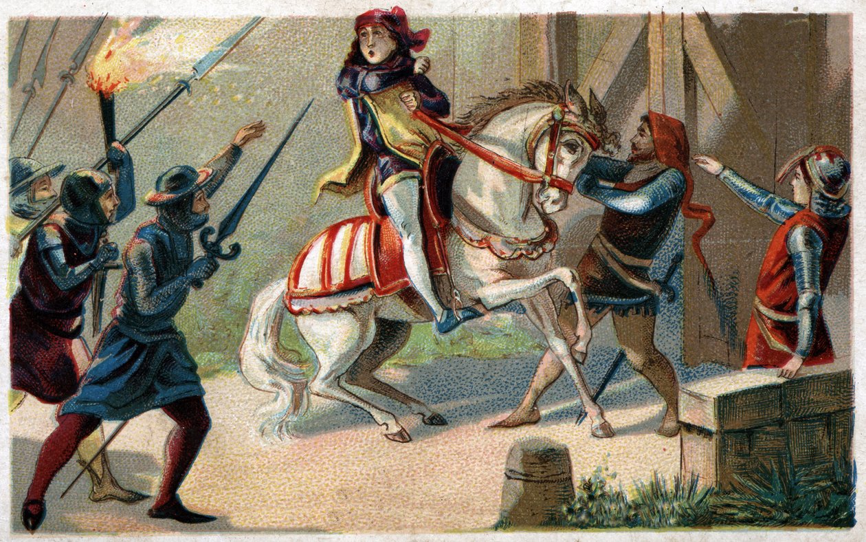 Mordet på Etienne Marcel, rig drapier og Prevot des merchants (1316-1358) af mester Jean Maillart, en af lederne af det royalistiske parti, i juli 1358. Kromolitografi fra slutningen af det 19. århundrede. af French School