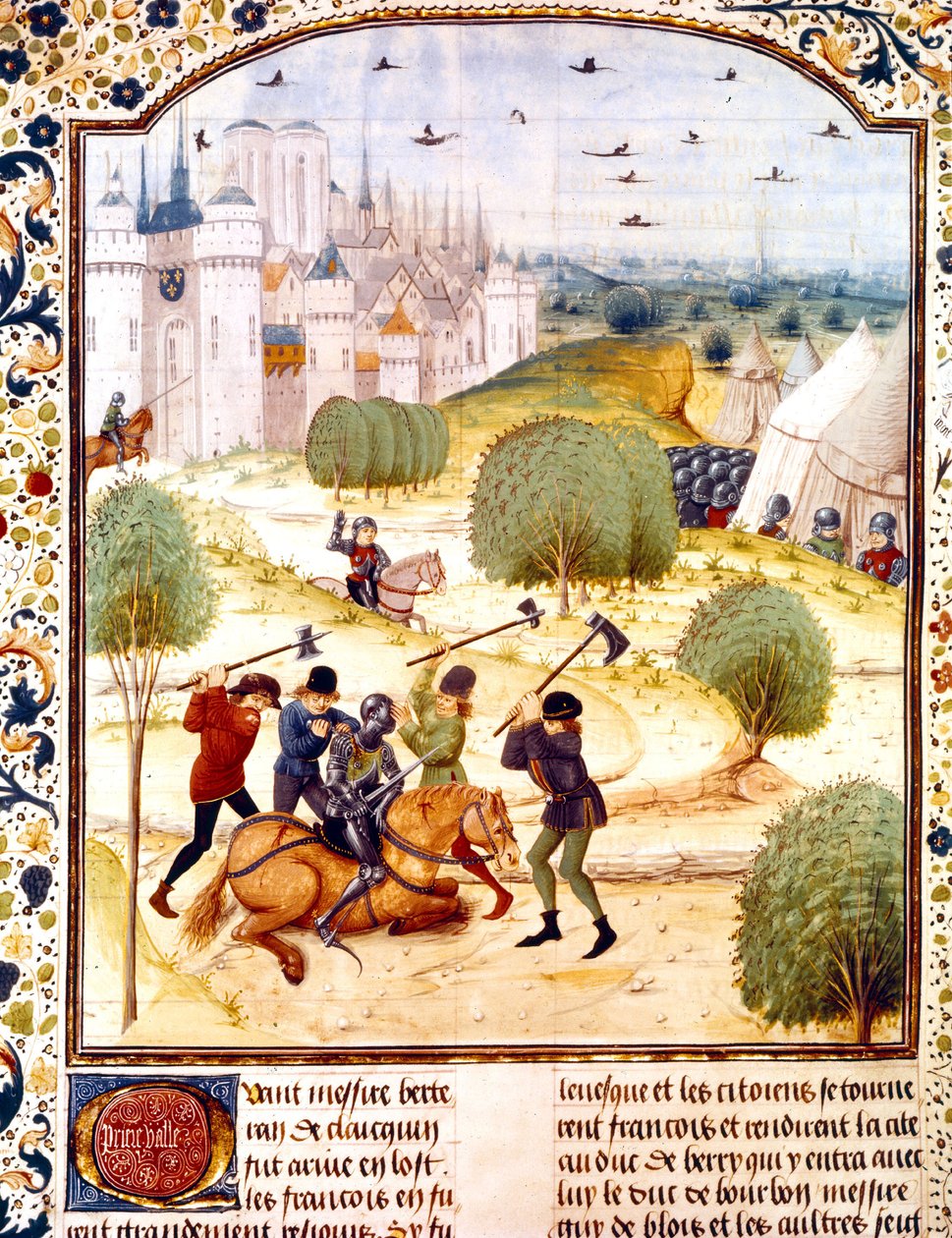 Attentat på en engelsk ridder uden for Paris i 1437 (100 års krig) Belysning fra Chronicles of England skrevet af Jean de Wavrin af French School