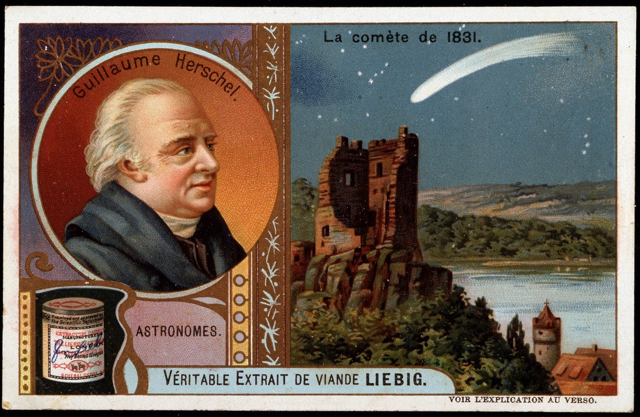 Astronomi: kometen fra 1831, med portrættet af William Herschel (Friedrich Wilhelm Herschel) (1738-1822) - Liebig-kromolitografi af French School