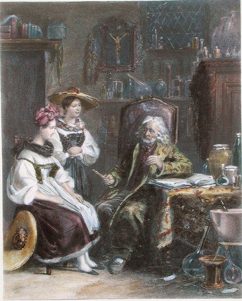 Hos landlægen, ca. 1840 (farve litho) af French School
