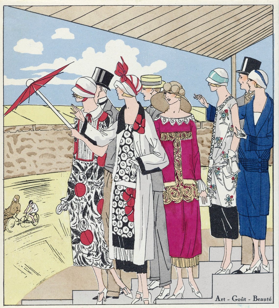 På Velodromen, illustration fra Art, Gout, Beaute, pub. 1924. af French School