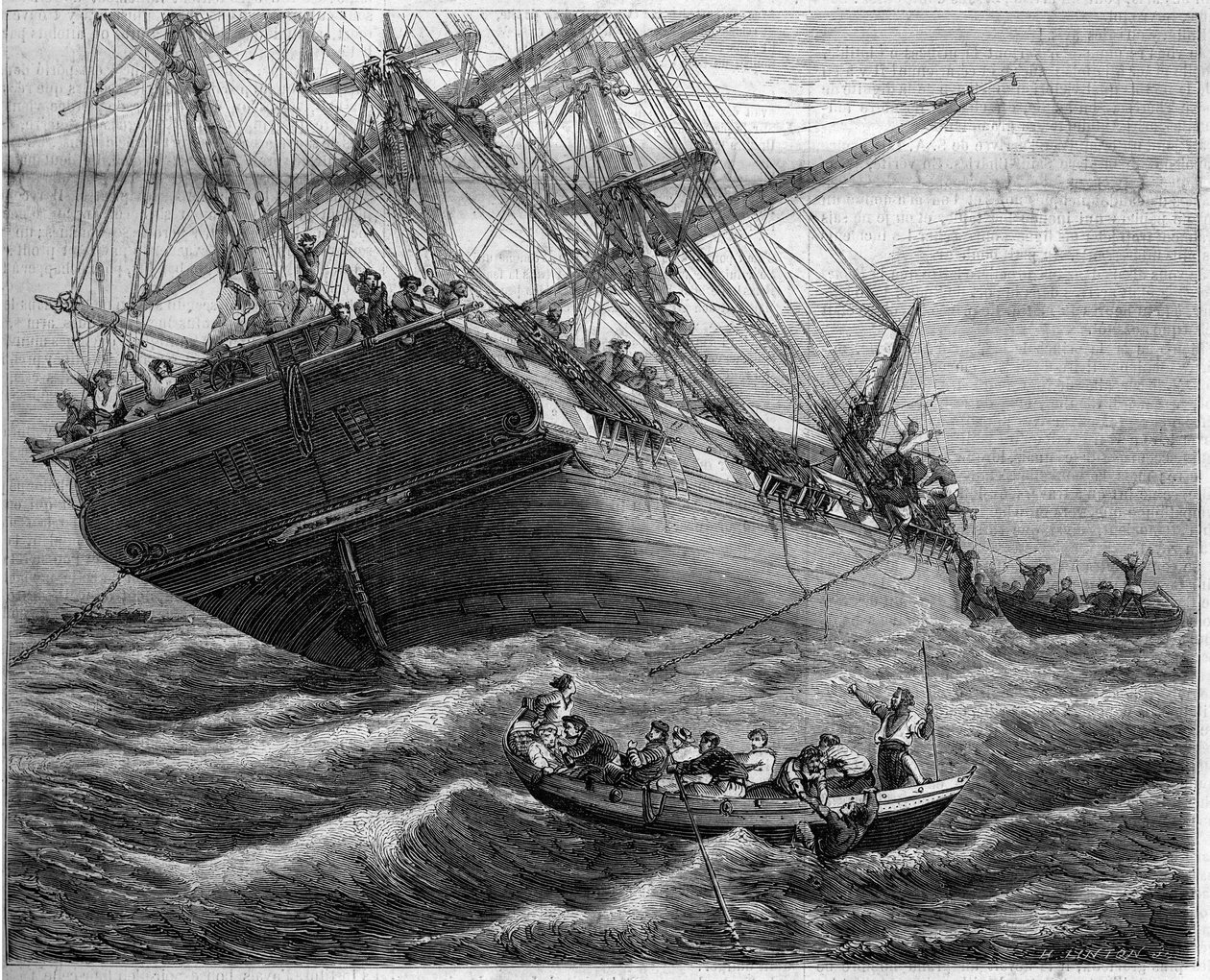 Malaysiske piraters angreb og plyndring af de tre franske måtter "Pauline et Victoire"" i Detroit of Torres (Oceanien), i 1859. Tegning af Mr. Durant Brager. Indgravering af Linton i ""The Illustrous World"" nr. 94 af 29. januar 1859. af French School