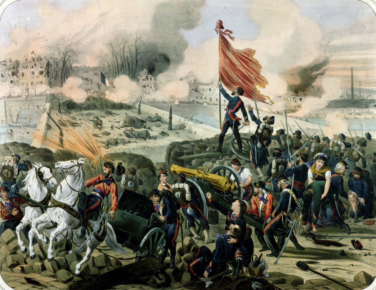 Angreb ved Pont de Neuilly og Courbevoie, 2. april 1871 (litho) af French School