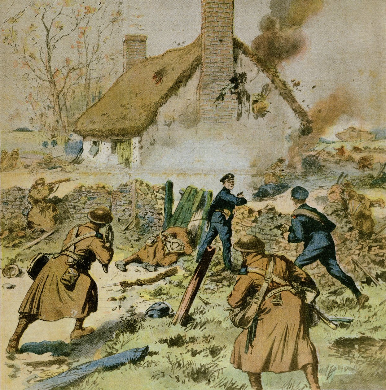 Angreb fra politi og britiske tropper på en gård besat af Sinn-Fein, forside af Le Petit Journal, 5. december 1910 af French School