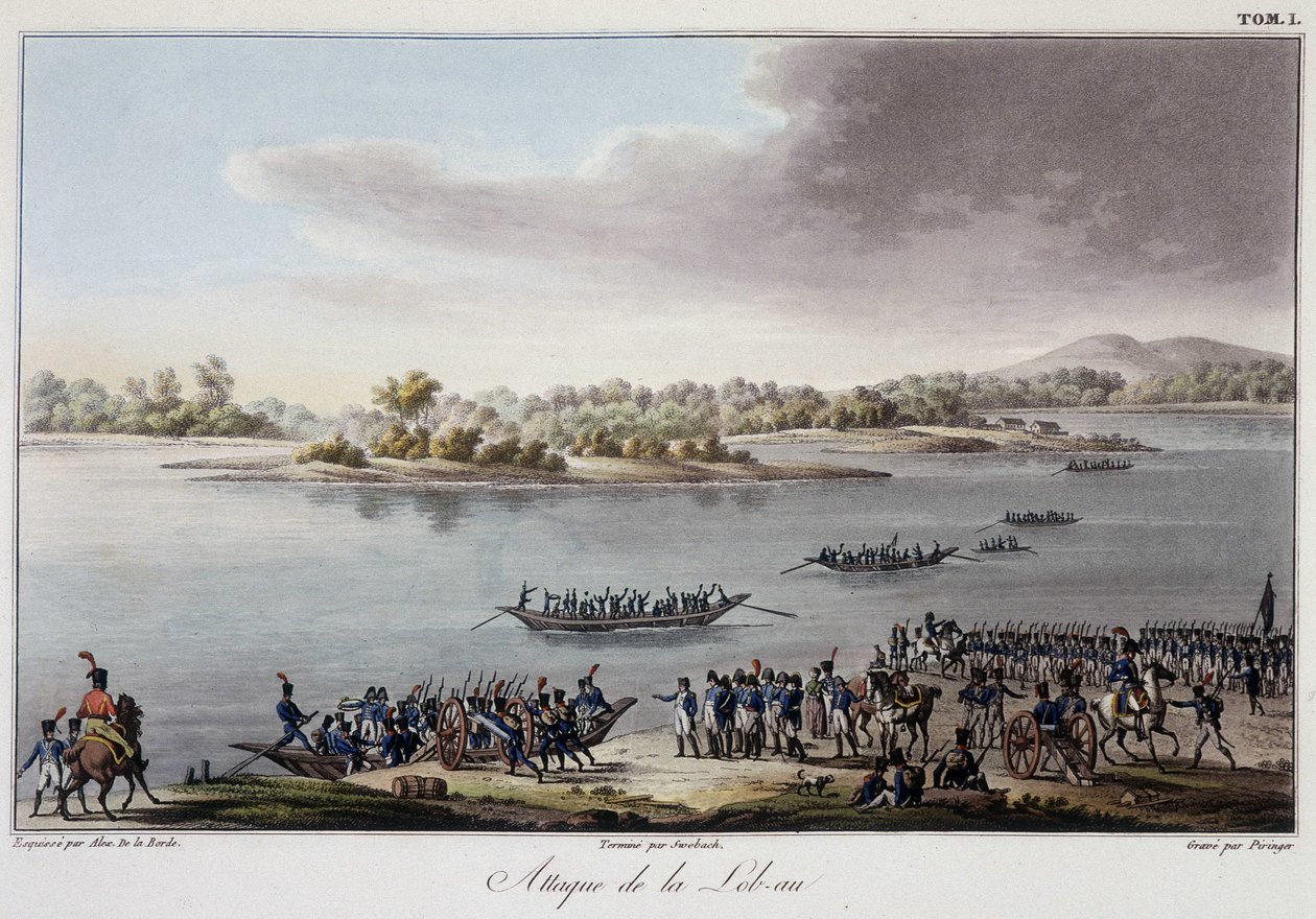 Angreb på Lobau i 1809 - i "Historisk oversigt over krigen mellem Frankrig og Østrig i 1809" af French School