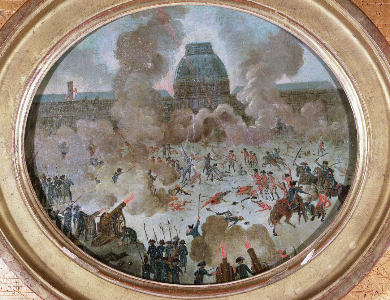 Angreb på Tuilerierne, Paris, 10. august 1792 (gouache på lærred) af French School