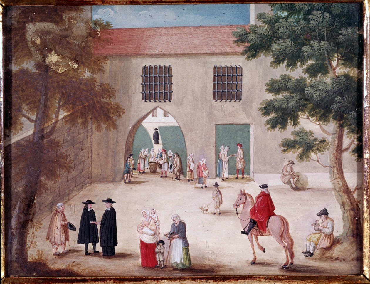 Aumones i gården til klosteret Port Royal des Champs Udsigt over den indre gårdhave i Port-Royal-des-Champs. Anonymt maleri af den franske skole af French School
