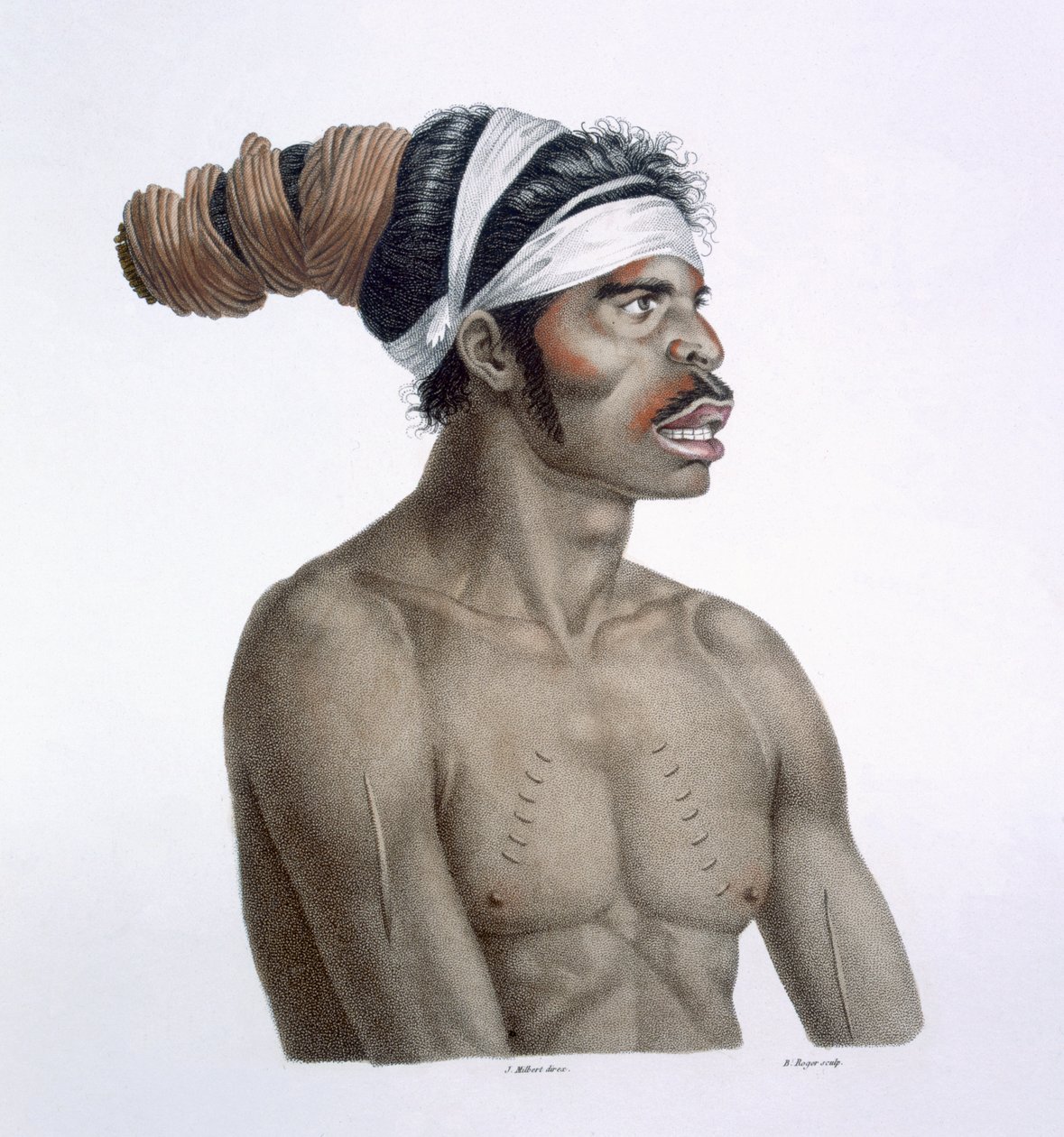 Australsk aborigine, en mand kaldet Cour-rou-bari-gal, fra New Holland, 1812 af French School