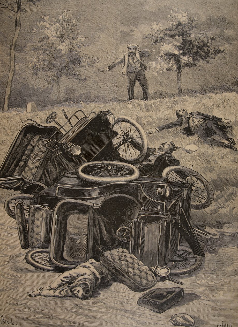 Bilulykke, illustration fra Le Petit Journal: Supplement illustrerer, 1898 af French School