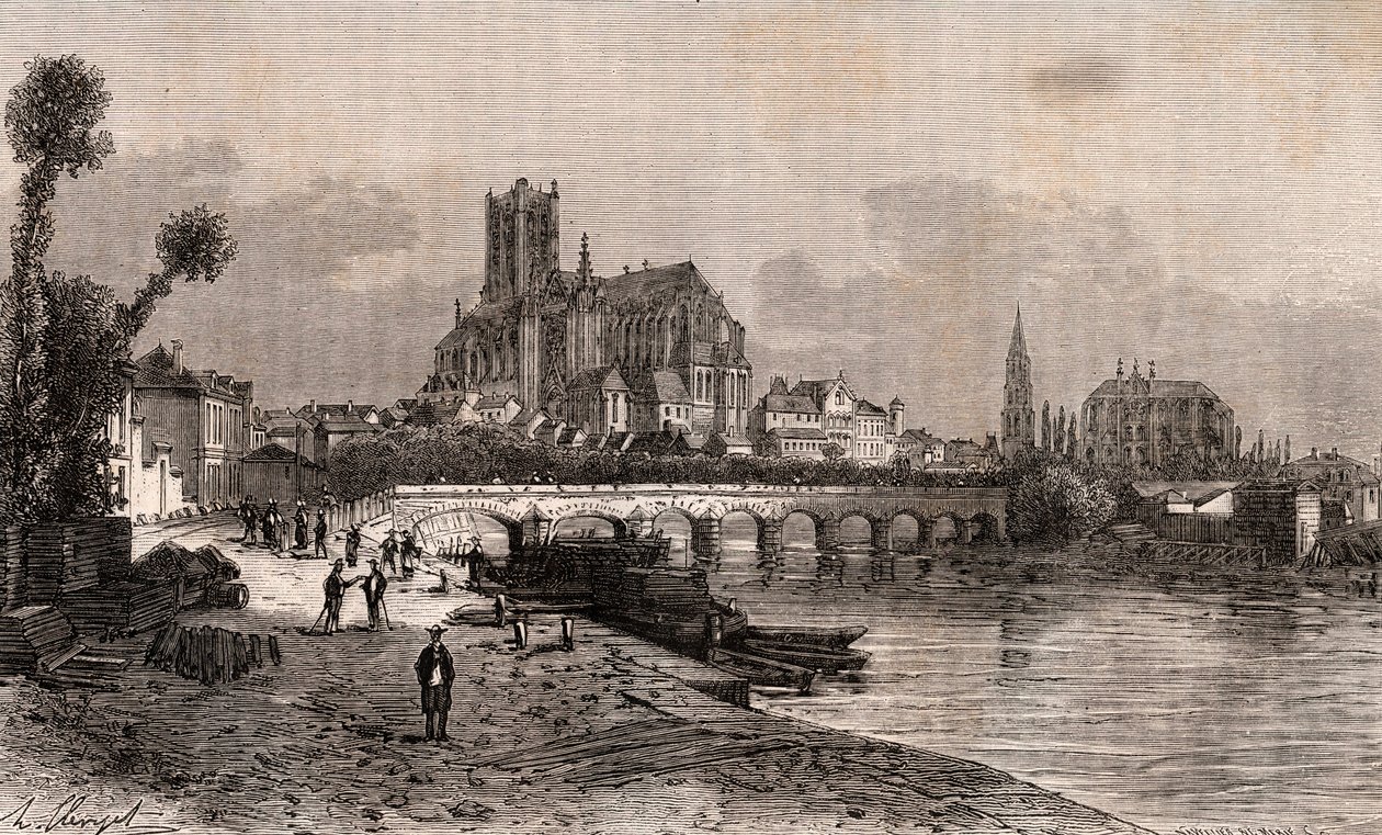 Auxerre - Bourgogne-Franche-Comte - indgravering i "La France illustrée: geografi, historie, statistisk administration" af V.A. Malt-Brown. 1884 af French School