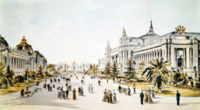 Avenue Nicholas II, der viser Grand Palais og Petit Palais under Exposition Universelle i Paris, illustration fra 