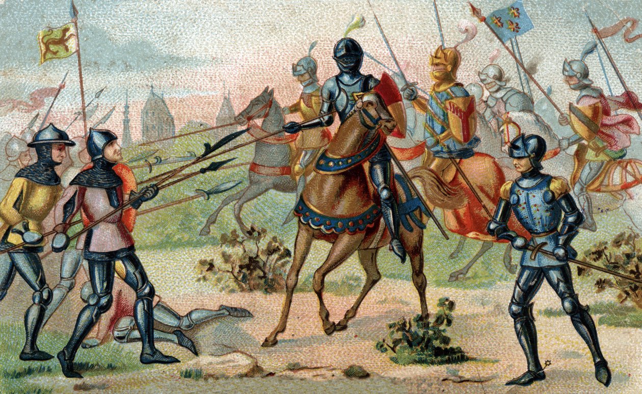 SLAGET VED ROSEBECQUE den 27. NOVEMBER 1382 (Rozebeke, Belgien). Kromolitografi i slutningen af det 19. århundrede. af French School