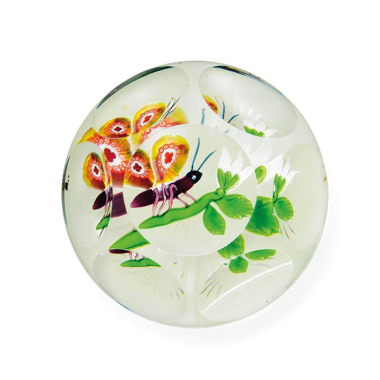 Baccarat facetteret sommerfugl og blomst vægt, midten af det 19. århundrede (glas) af French School