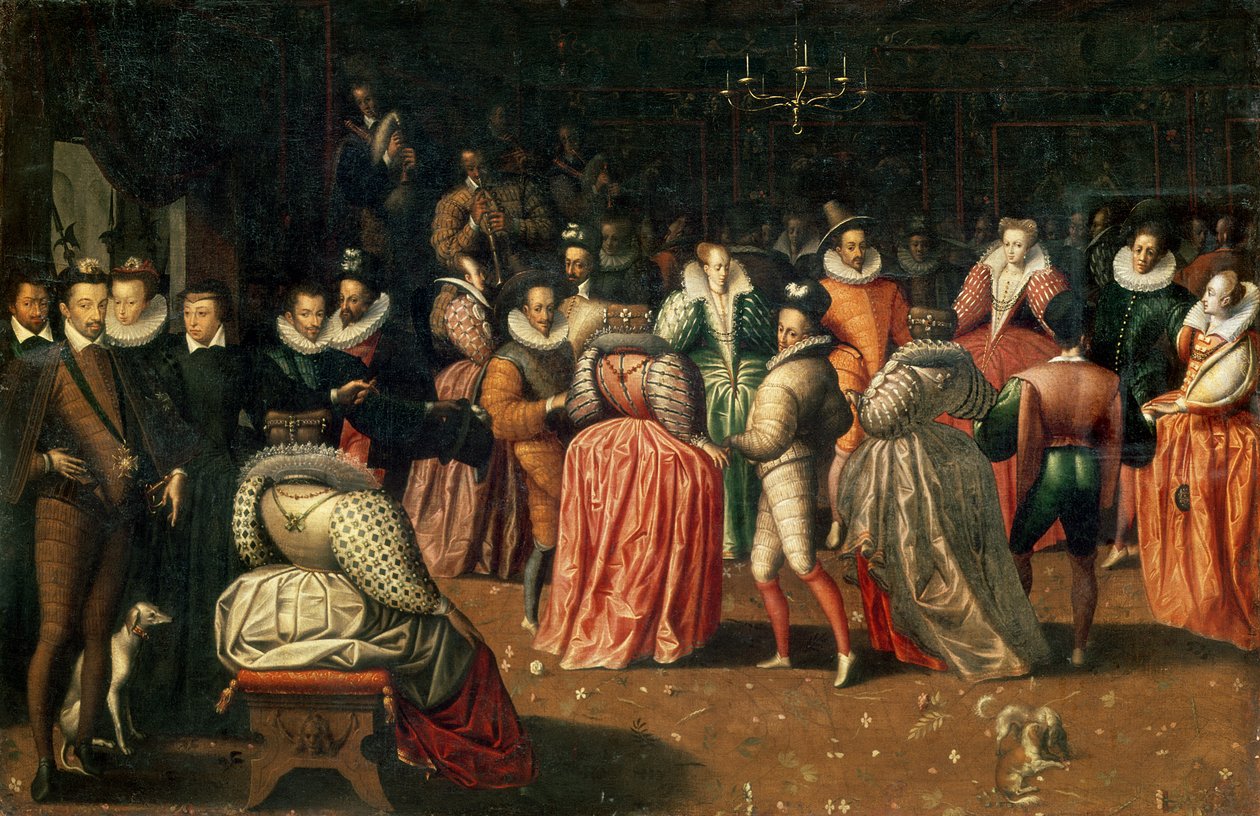 Bal ved kong Henrik III af Frankrigs hof, eller bal af hertugen af Alencon, 2. halvdel af det 16. århundrede (panel) af French School