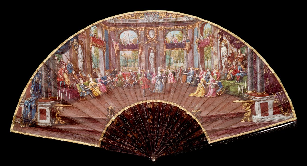 Balscene ved hoffet under Ludvig XIV (1638-1715) Vifte fra det 18. århundrede Paris, Dekorativ kunst af French School