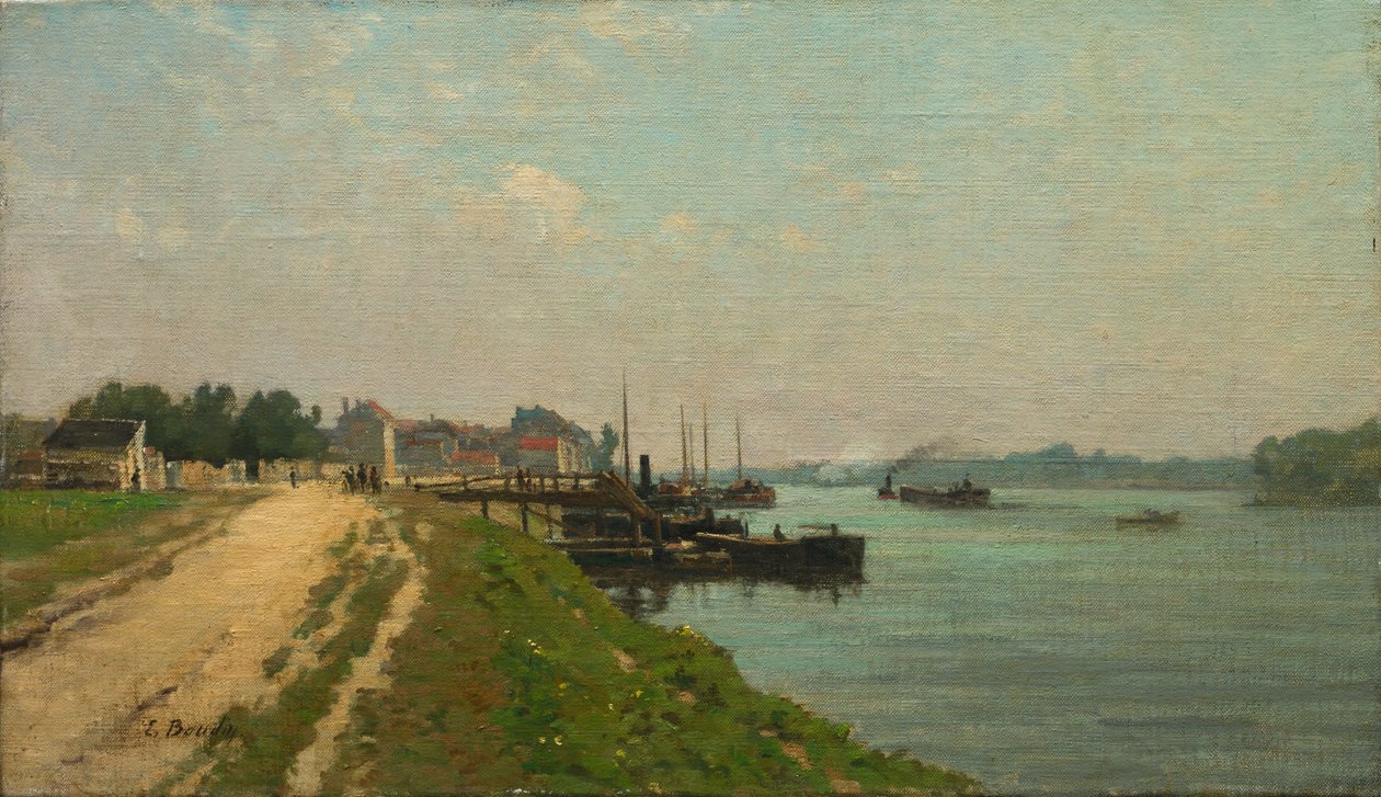 Bank of the Seine (olie på stof) af French School