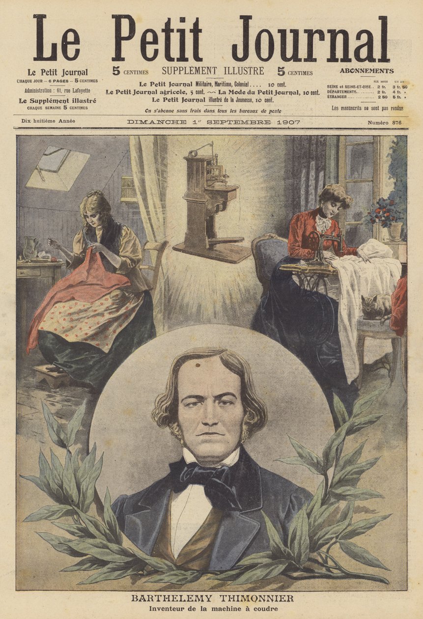 Barthelemy Thimonnier, fransk opfinder af symaskinen (farvelitografi) af French School